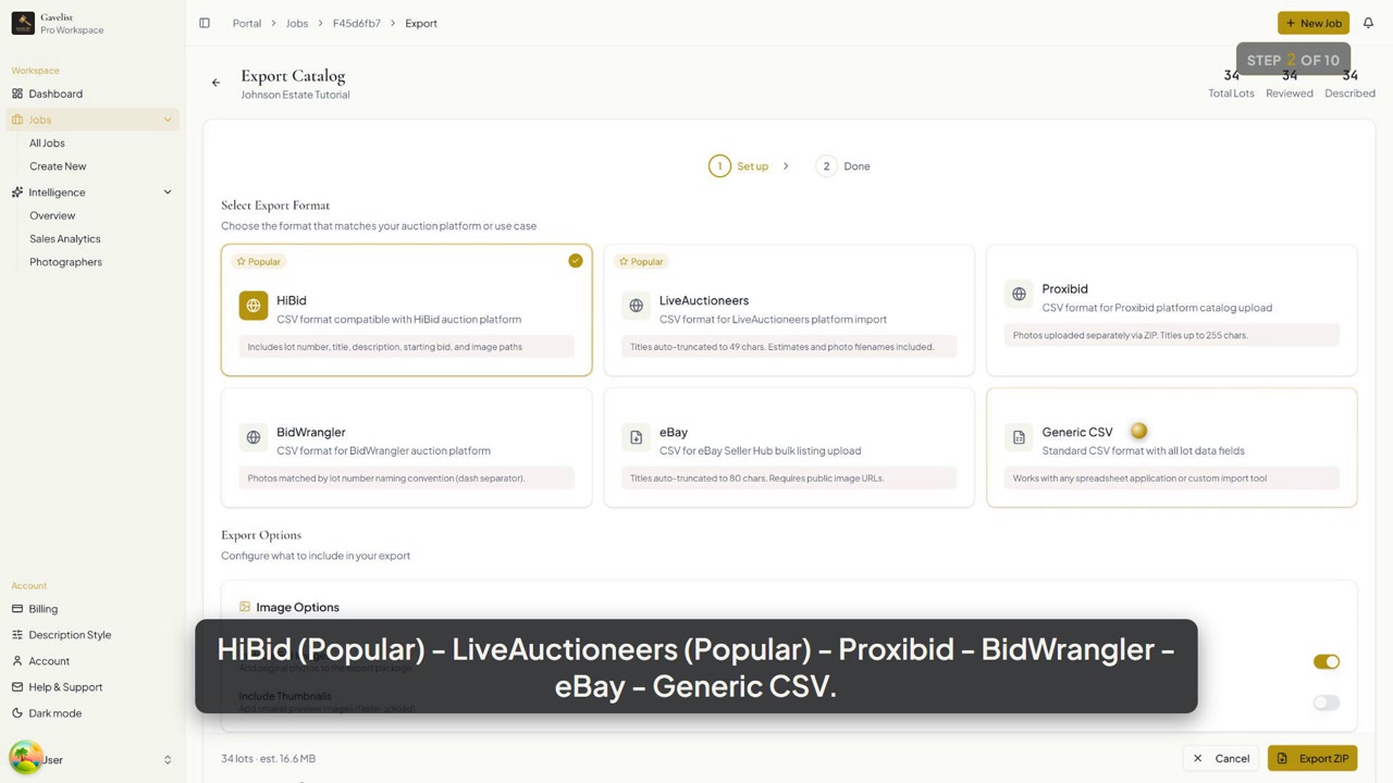 Export AI Auction Catalogs to HiBid, LiveAuctioneers & More